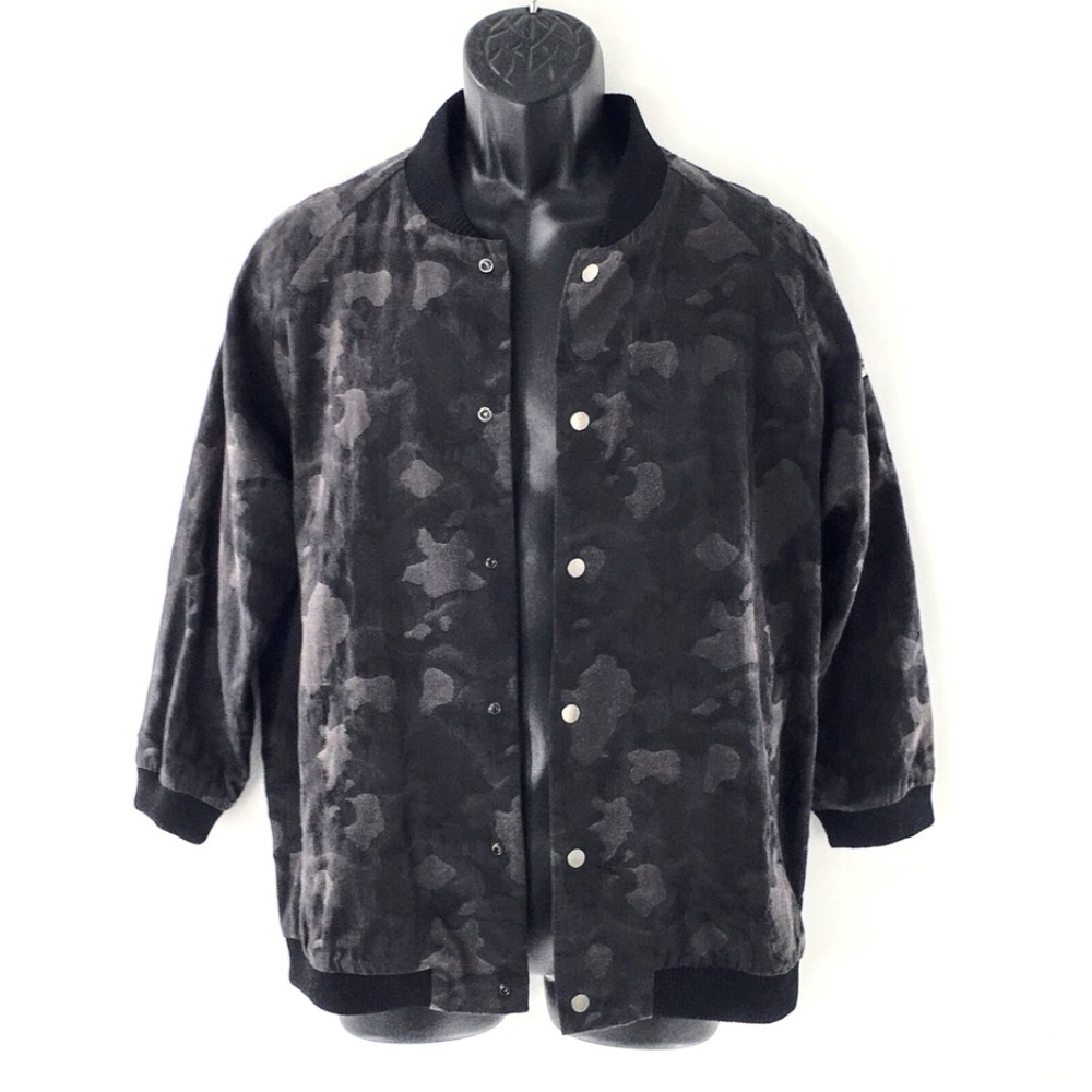 Jacquard Camo Jacket Black Mens Japanese Cotton Snap Button RiRi Zipper Sz M